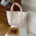 thumbnail image 4 of Bolso Acolchado Con Costuras Acolchadas Y Flores Retro Organizador Almuerzo Bolso Suave (Estilo 4) Rosa Naranja, 4 of 9