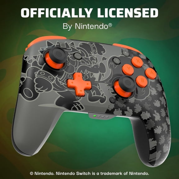 Restored PDP Rematch Glow Wireless Controller, Blackout Bowser Design, Rechargeable Battery, Motion Controls, Dual Programmable Back Buttons, Compatible with Nintendo Switch, Switch OLED, Switch Lite