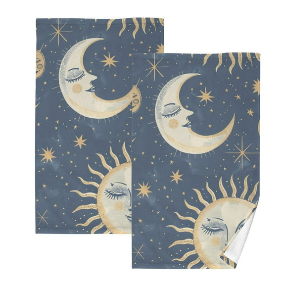 Whimsical Sun and Moon Hand Towel Bath Towels Face Towels Cotton Absorbent for Home Hotel Spa Swimming Yoga Sports Decorative Towel Set of 2