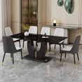 thumbnail image 3 of JUFU 71" Black Faux Marble Dining Table Set for 6, Modern Dining Room Table with PU Leather Chairs and Golden Legs, Elegant Dining Set for Kitchen & Living Room, 3 of 11