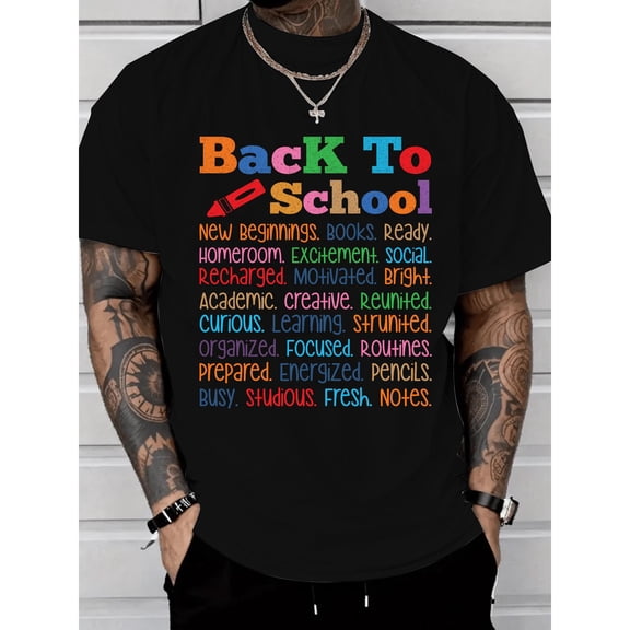 Back To School Graphic Tee T-Shirt Cotton Top Fashion and Comfortable Casual Short Sleeve Crew Neck Black S-5XL