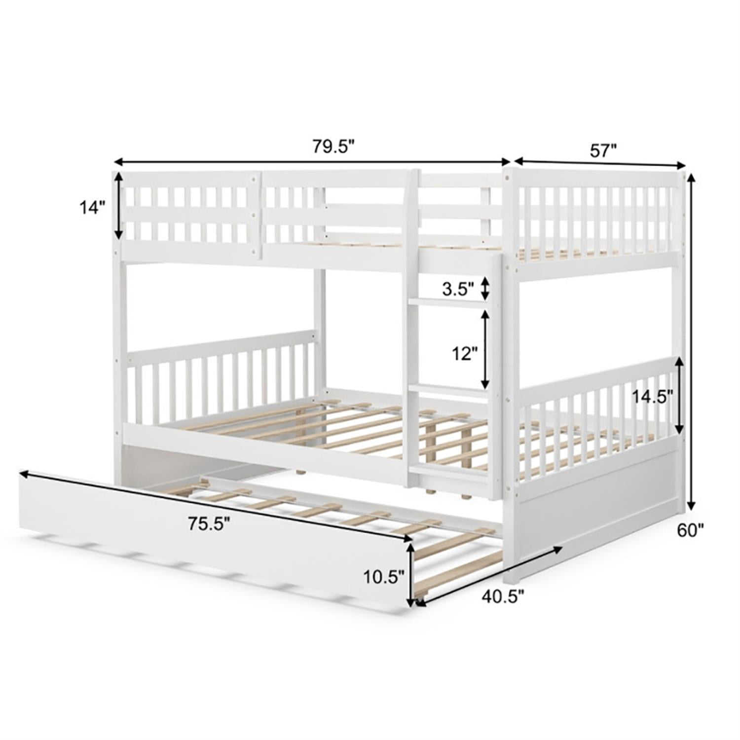 Demi Bonn Bunk Beds Full over Full with Ladder in the Steps and a Full Trundle, Bunk Bed Platform Twin Over Twin, White