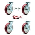 thumbnail image 2 of 8 Inch Poly on Aluminum Caster Set with Roller Bearing 4 Brake 2 Swivel Lock SCC, 2 of 2