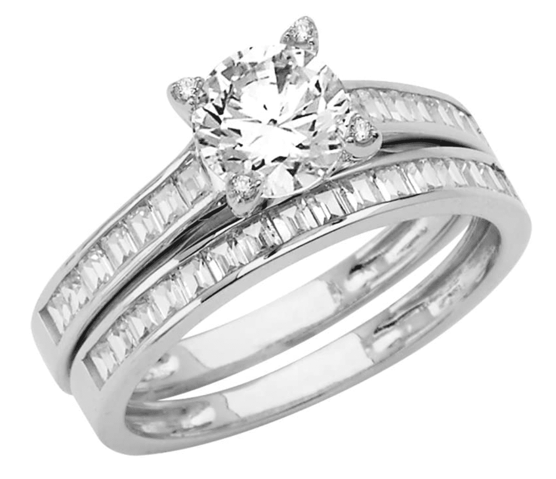2 Ct Princess Cut 2-Piece Solid 14K White Gold Engagement Wedding Ring Band Set 