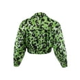 thumbnail image 3 of A2Y Women's Cropped Front Two Pocket Snap Quilted Padding Bomber Jacket Leopard Lime M, 3 of 3