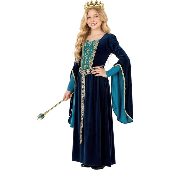 Morph Medieval Princess Blue Costume Girls Halloween Costume for Girl Blue 10-12 Years