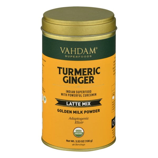 vahdam, turmeric + ginger latte. 40 cups (3.53 oz) golden milk powder