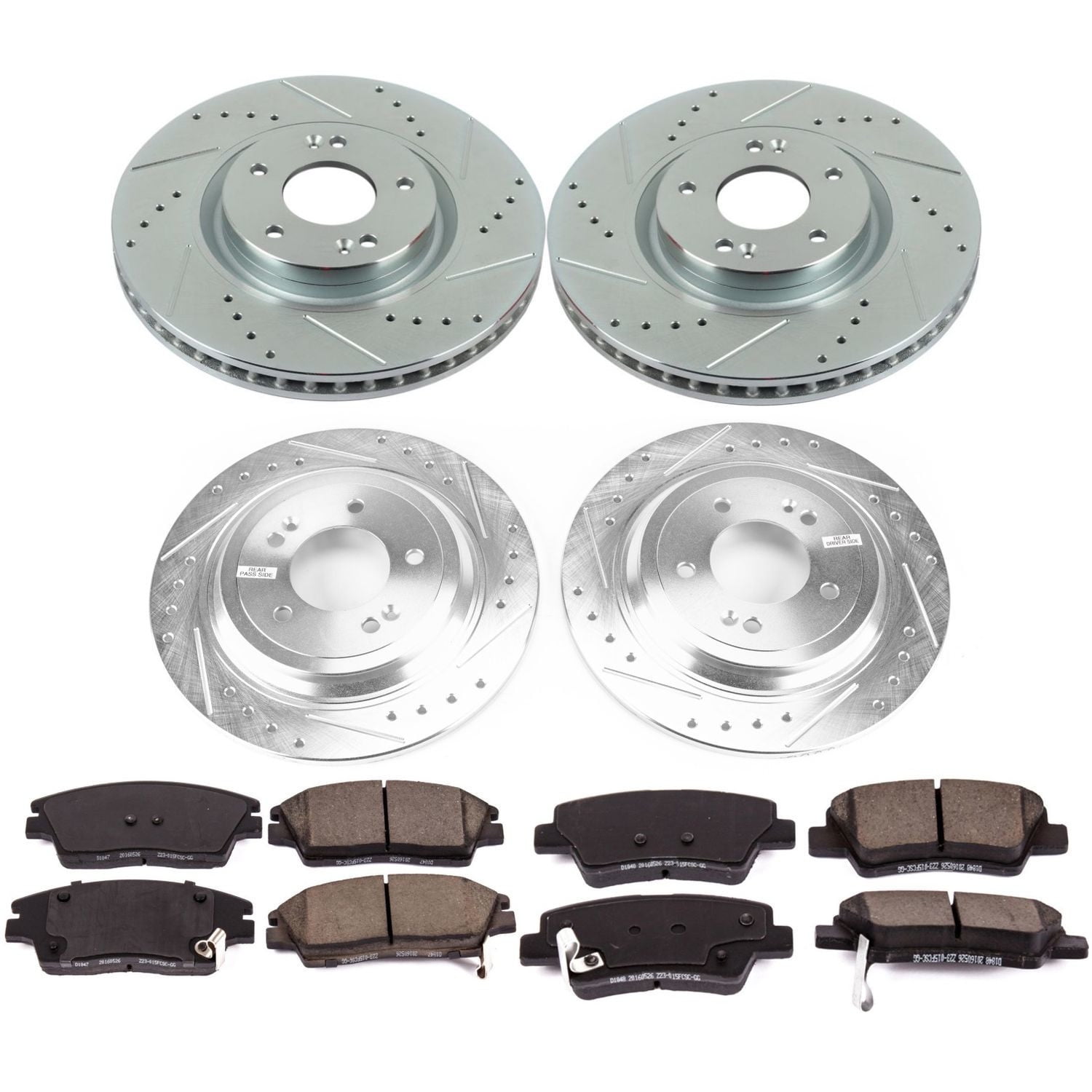 PowerStop Front and Rear Z23 Evolution Sport Carbon-Fiber Ceramic Brake Pad and Drilled & Slotted Rotor Kit Fits: KIA Select Models K8003