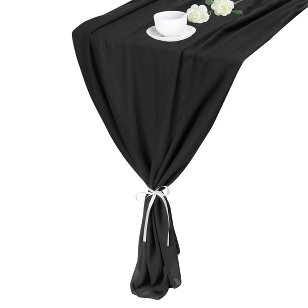 2 Piezas de Caminos de Mesa de Chifón Negro 27.5" x 118" Camino de Mesa Ligero y Elegante Camino de Mesa Romántico y Transparente
