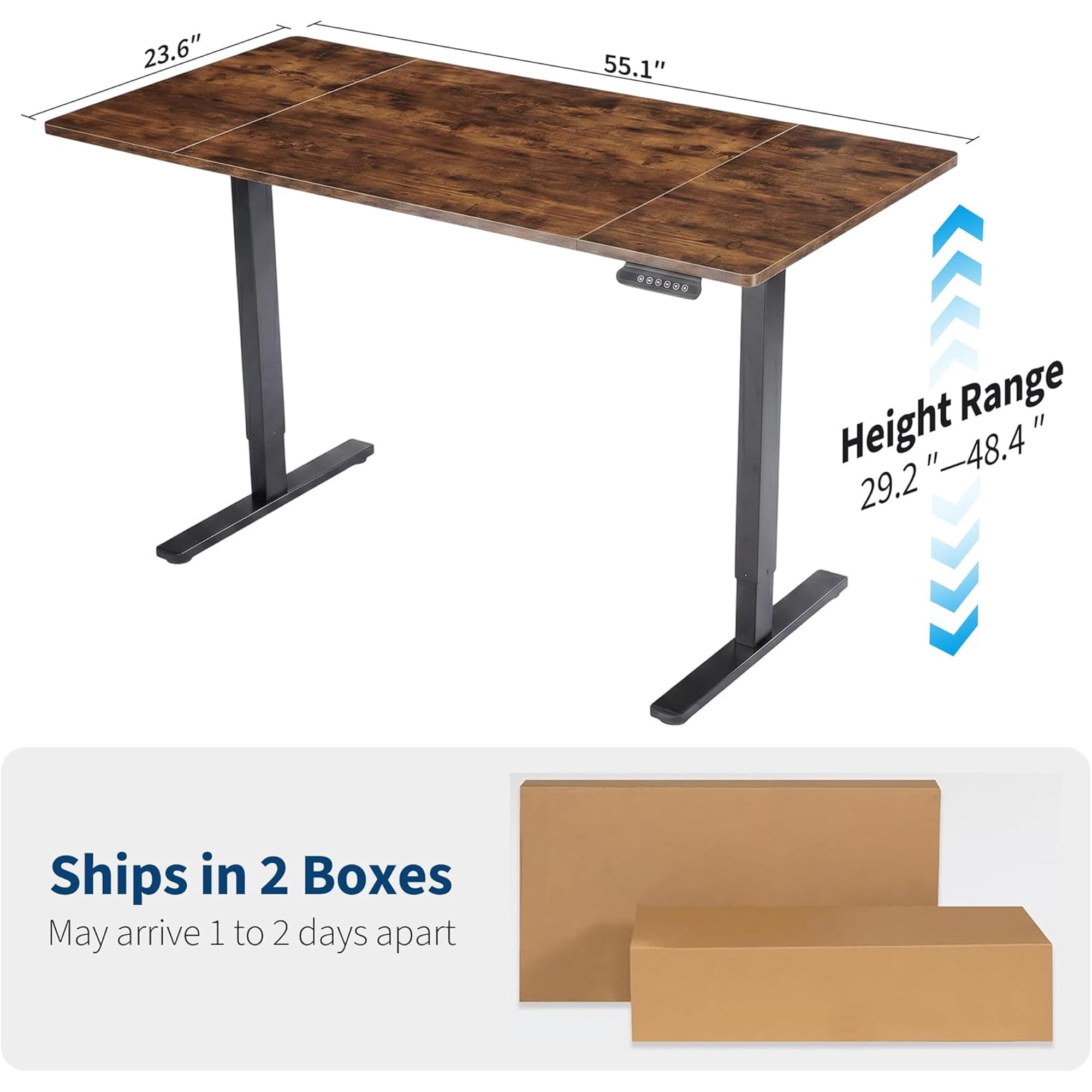 Electric Height Adjustable Standing Desk Take a Seat Series – Rustic Brown Home Office & Gaming Workstation with Memory Presets & Cable Management 55.1 x23.6 (1400x600mm) Supports 176 lbs