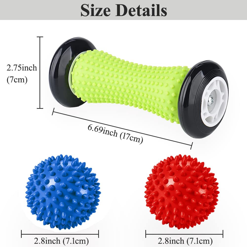 Foot Massage Roller and Spiky Ball Therapy Set,Manual Foot Massager for Plantar Fasciitis,Heel & Foot Arch Pain,Trigger Point Therapy, Muscle Recovery (Yellow)