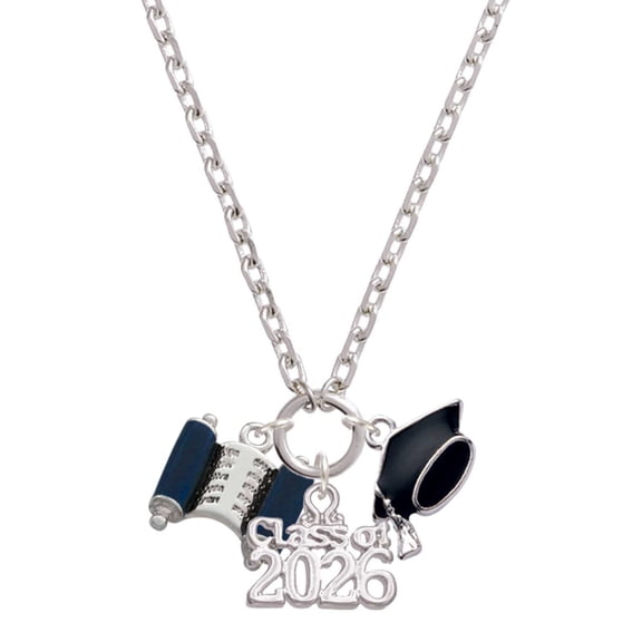 Delight Jewelry Silver-tone Blue Torah Scroll - Class of 2026 Graduation Zoey Charm Necklace, 28"