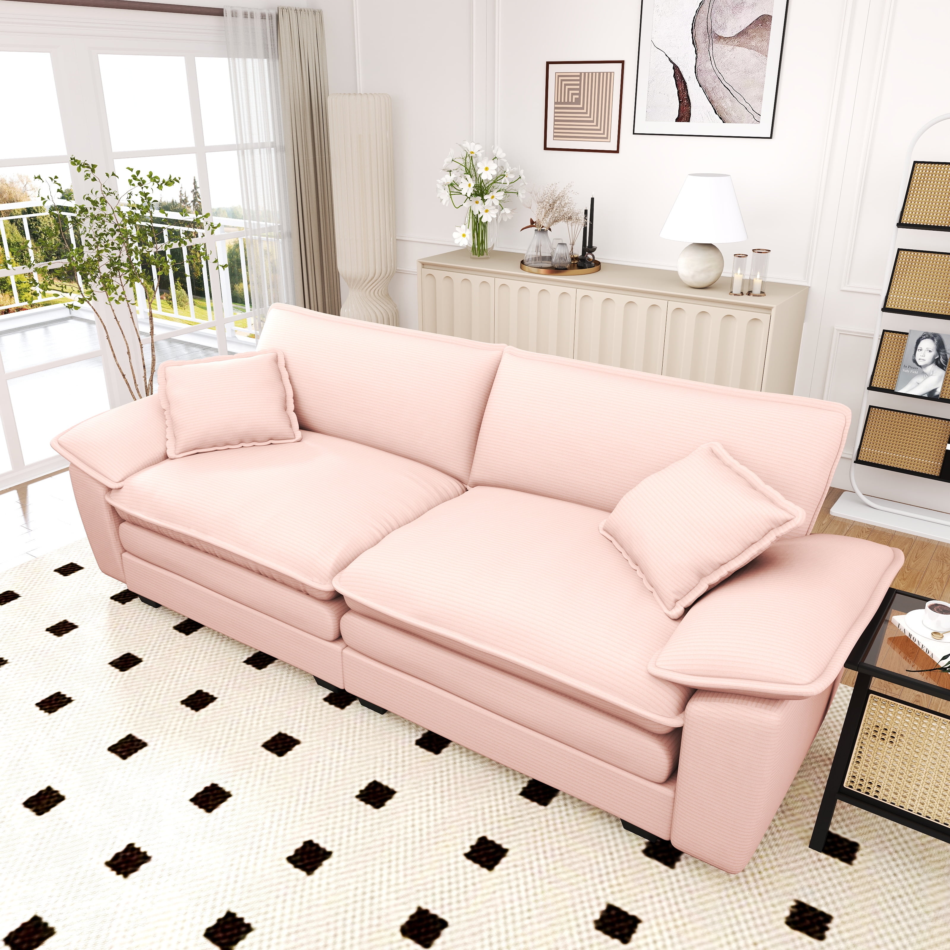 Lunale 80.5" Oversized 2 Seater Corduroy Sofa, Deep Seat Sleeper Cloud Couch for Living Room, Pink