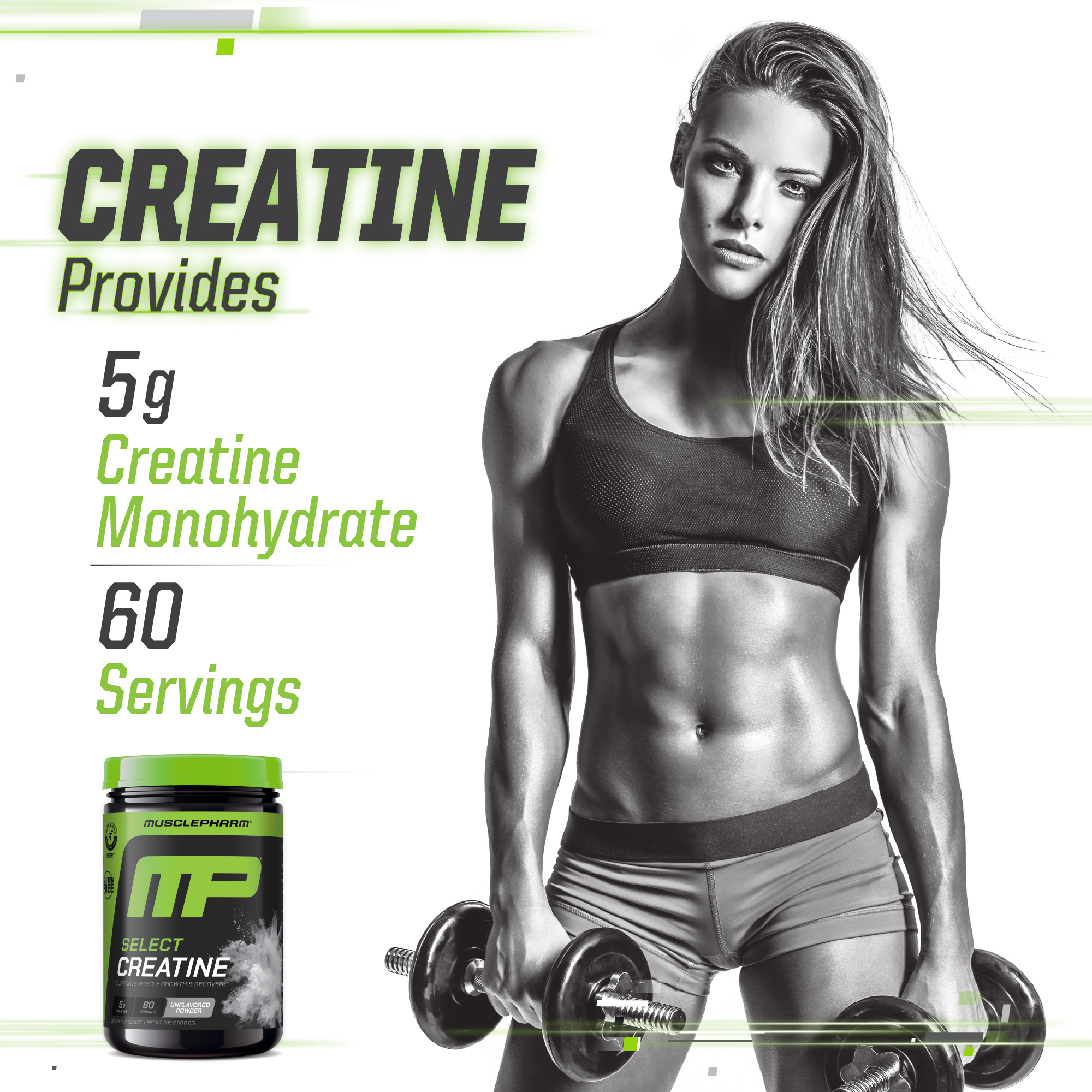 Musclepharm Essentials Creatine Monohydrate Powder, Pre Workout Muscle Builder & Post Workout Muscle Recovery Supplements