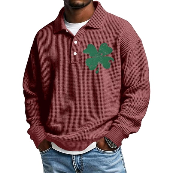 Kaemgyyd Long Sleeve Shirts for Men St. Patrick's Day Gift Big and Tall Golf Shirt Casual Collared Lightweight T Shirts Textured Knit Tops