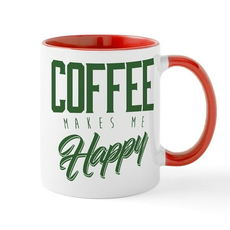 

CafePress - Coffee Makes Me Happy - 11 oz Ceramic Mug - Novelty Coffee Tea Cup