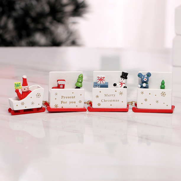 Christmas Wooden Train Ornament Cute Painted Toy Train With Santa Claus Snowman Crafts For New Year Xmas Party Decor Kids Gifts