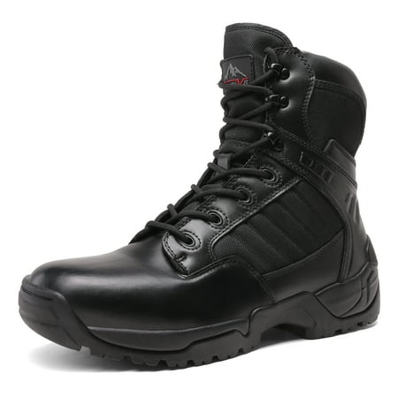 

Nortiv8 Men s Military Tactical Work Boots Side Zipper Leather Motorcycle Combat Boots DESERT-W BLACK Size 6.5W