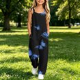 thumbnail image 4 of Hduncf Girls Sleeveless Jumpsuits Casual Spaghetti Strap Romper with Side Pockets Teen Girls Wide Leg Jumpsuit Summer Outfits Blue 15-16 Years, 4 of 9