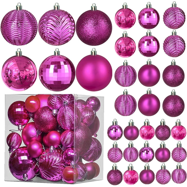 Prextex Christmas Ball Ornaments for Christmas Decorations - 24 Pcs Purple Christmas Ornaments with Hanging Loop for Holiday, Wreath, and Party