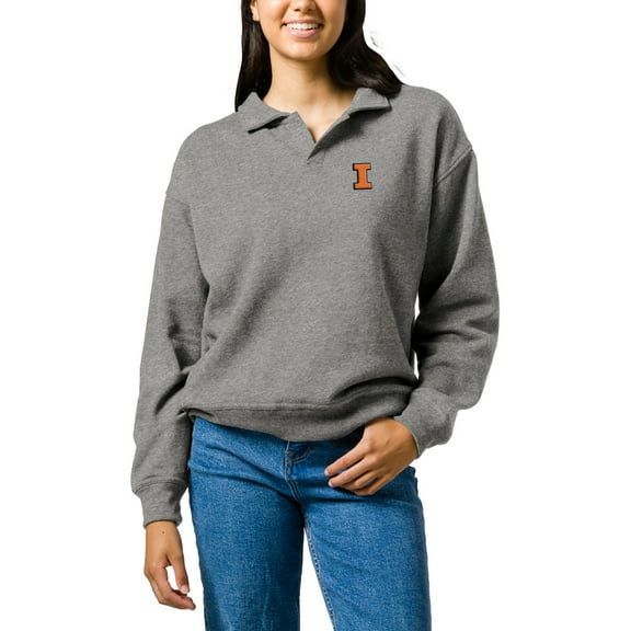 Women's League Collegiate Wear Heather Gray Illinois Fighting Illini Victory Springs Tri-Blend Collared Pullover