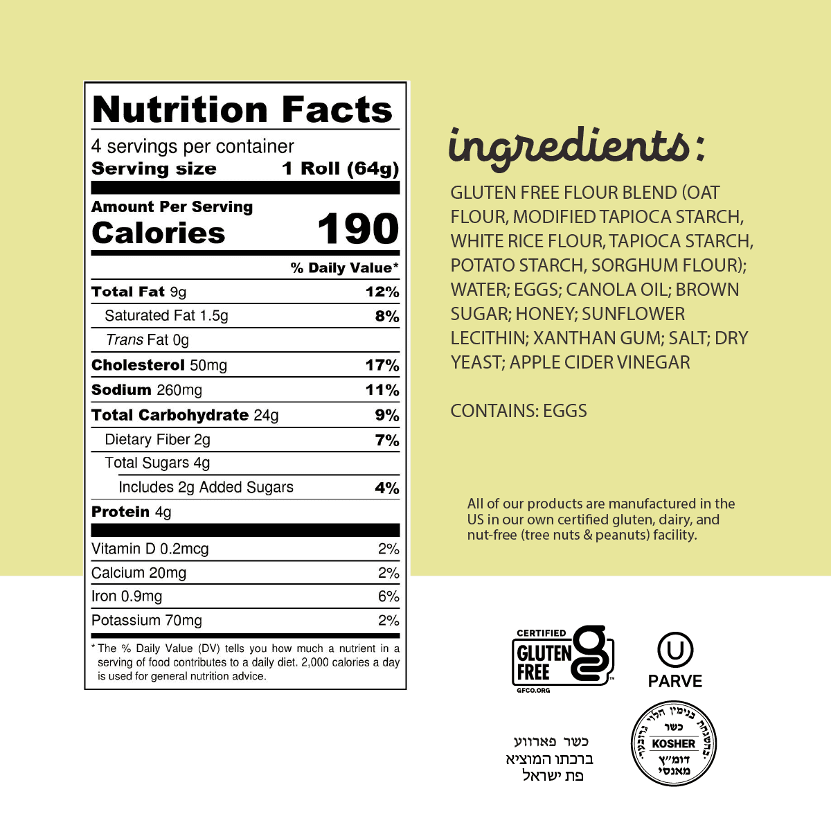 Katz Gluten Free Oat Rolls |Gluten Free, Dairy Free, Nut Free, Soy Free, Kosher | (6 Pack, 9.0 Ounce Each)