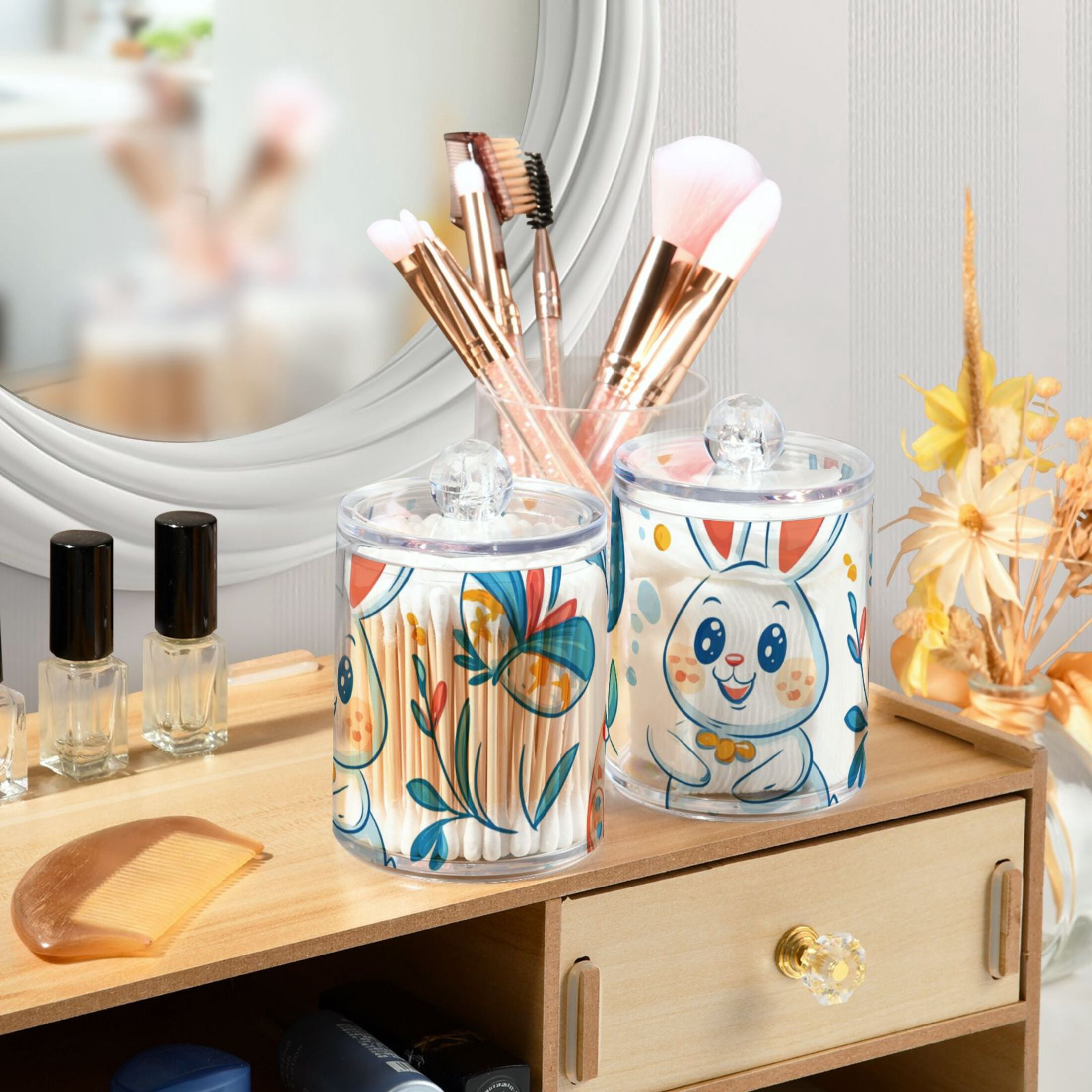 Ckdifva Easter Eggs Rabbits Leaves Storage Jar with Lid Acrylic Organization Storage Containers Set of 4