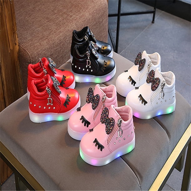 Glowing Led Casual Shoes For Girls Fashion Children Spring Autumn Basket Cute Bow Baby Sneaker Flat Shoes Child birthday presentred5 He Qiyong unisex