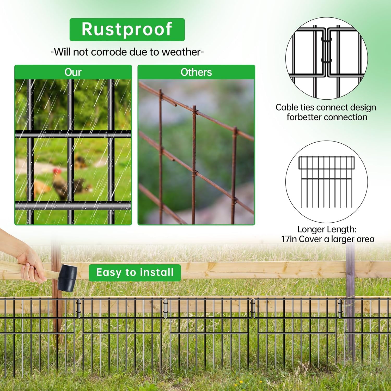 39.5ft Long No Dig Animal Barrier Fence, 13in High with 28 Panels, 1.52in Gap Anti-Digging Dog Barrier, Rustproof Metal Garden Edging for Yard and Lawn Defense