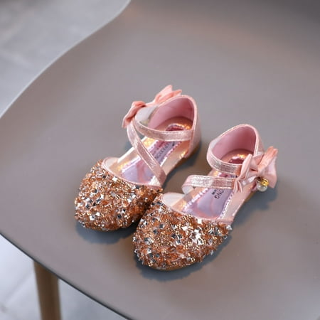 

Leutsin Toddler Shoes Baby Girls Cute Fashion Pearl Bow Sequins Non-slip Small Leather Princess Shoes