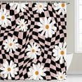 thumbnail image 3 of Retro Black Pink 70S Shower Curtain, Colorful Checkered Aesthetic Aabstract Shower Curtains for Bathroom, Vintage Groovy Daisy Floral Flowers Bath Curtain, Geometric Modern Bathroom Decor 60X72in, 3 of 7
