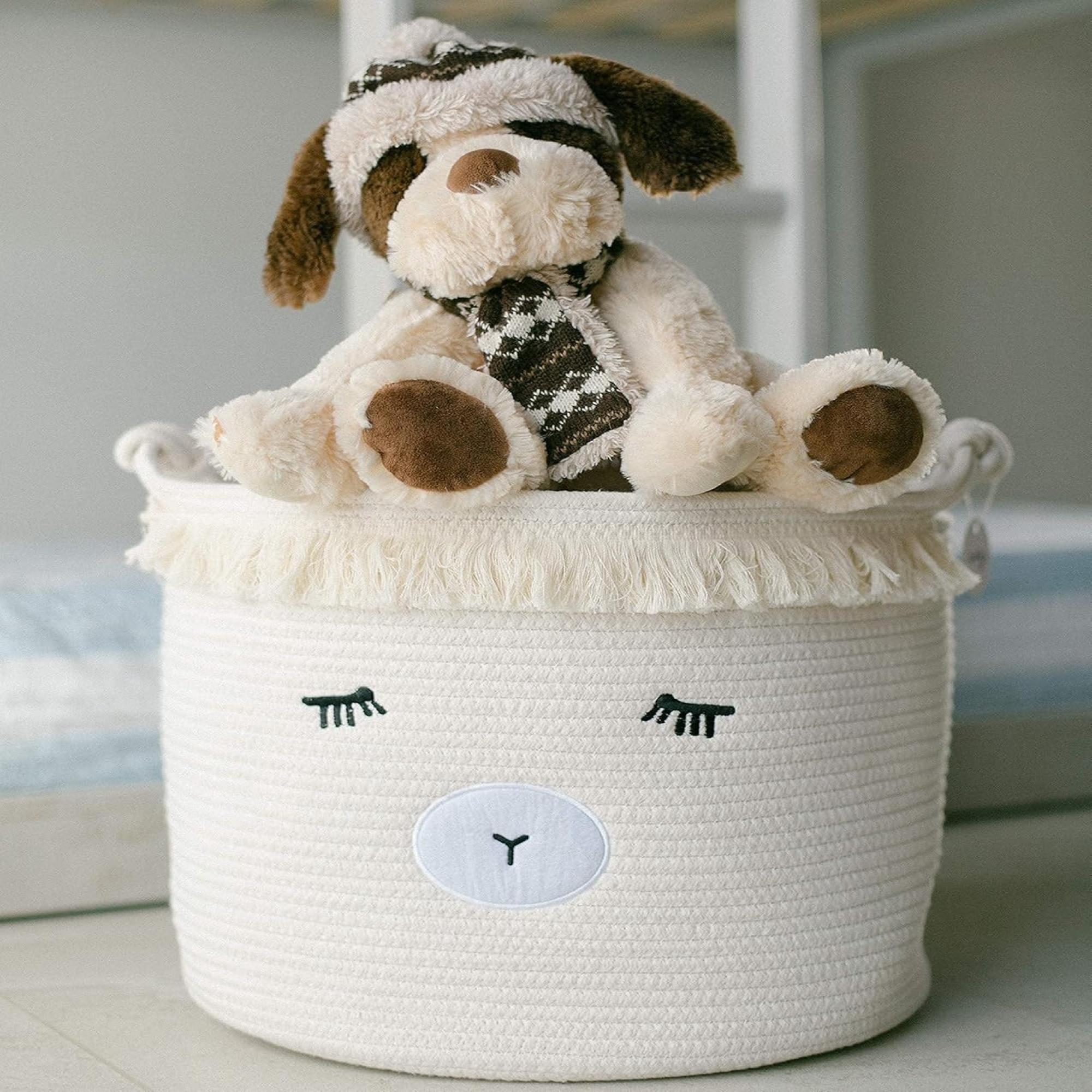 Woven Cotton Rope Baby Basket with Lamb Design – Nursery Storage Bin, Toy & Blanket Organizer, Decorative Hamper (16" × 13")