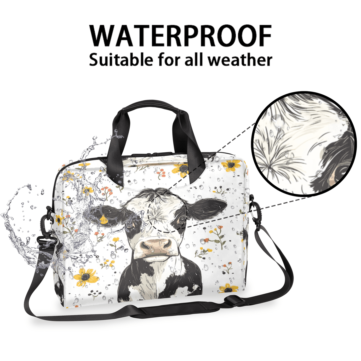 Herdesigns Cow Laptop Bag for Women Men, Computer Case Briefcase Messenger Bags, 15-15.6 inch Laptop Sleeve Shoulder Bag