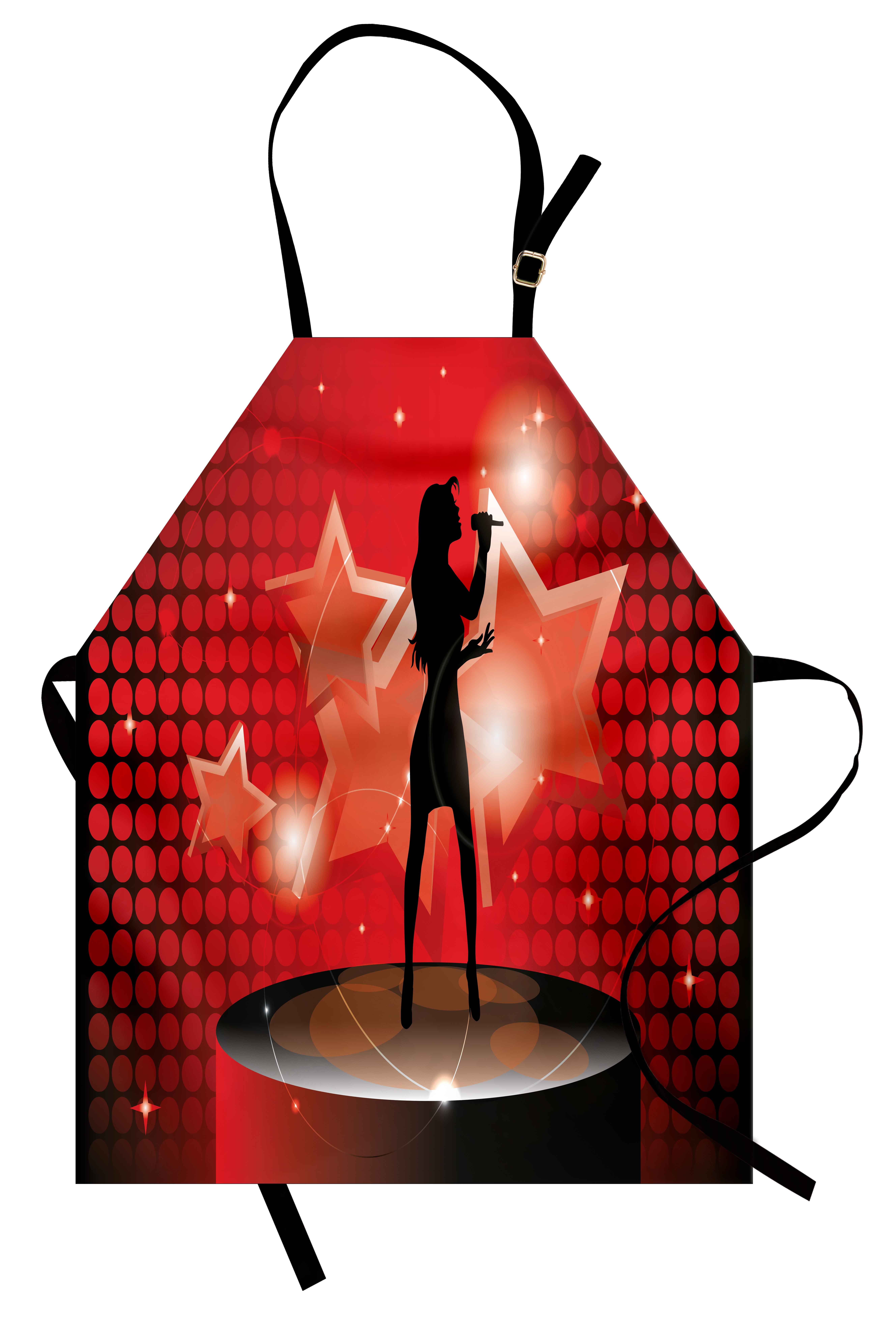 Popstar Party Apron Young Singer Woman on Stage Performing with Star Figures Dotted Backdrop, Unisex Kitchen Bib Apron... by 3decor llc