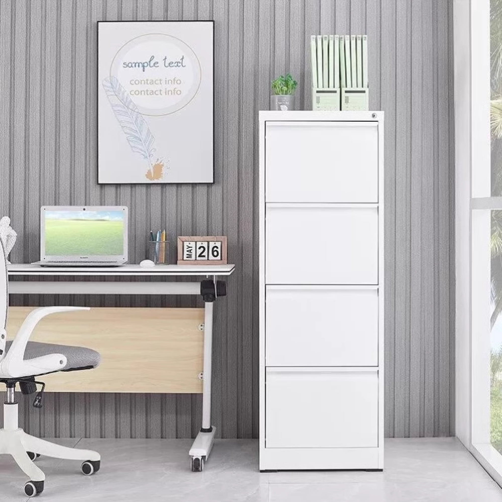Leumius 4-Drawer File Cabinet with Lock,Metal Storage Cabinet for Home Office,Fits Letter/A4/Legal,White