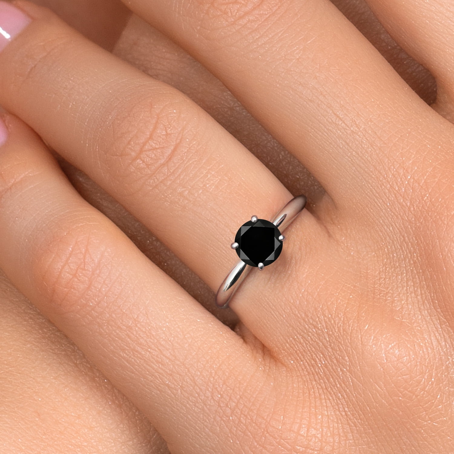 Gem Stone King 900 Platinum Black Diamond Solitaire Engagement Ring for Women | 1.10 Cttw | Round 6.5MM | Gemstone April Birthstone | Size 7