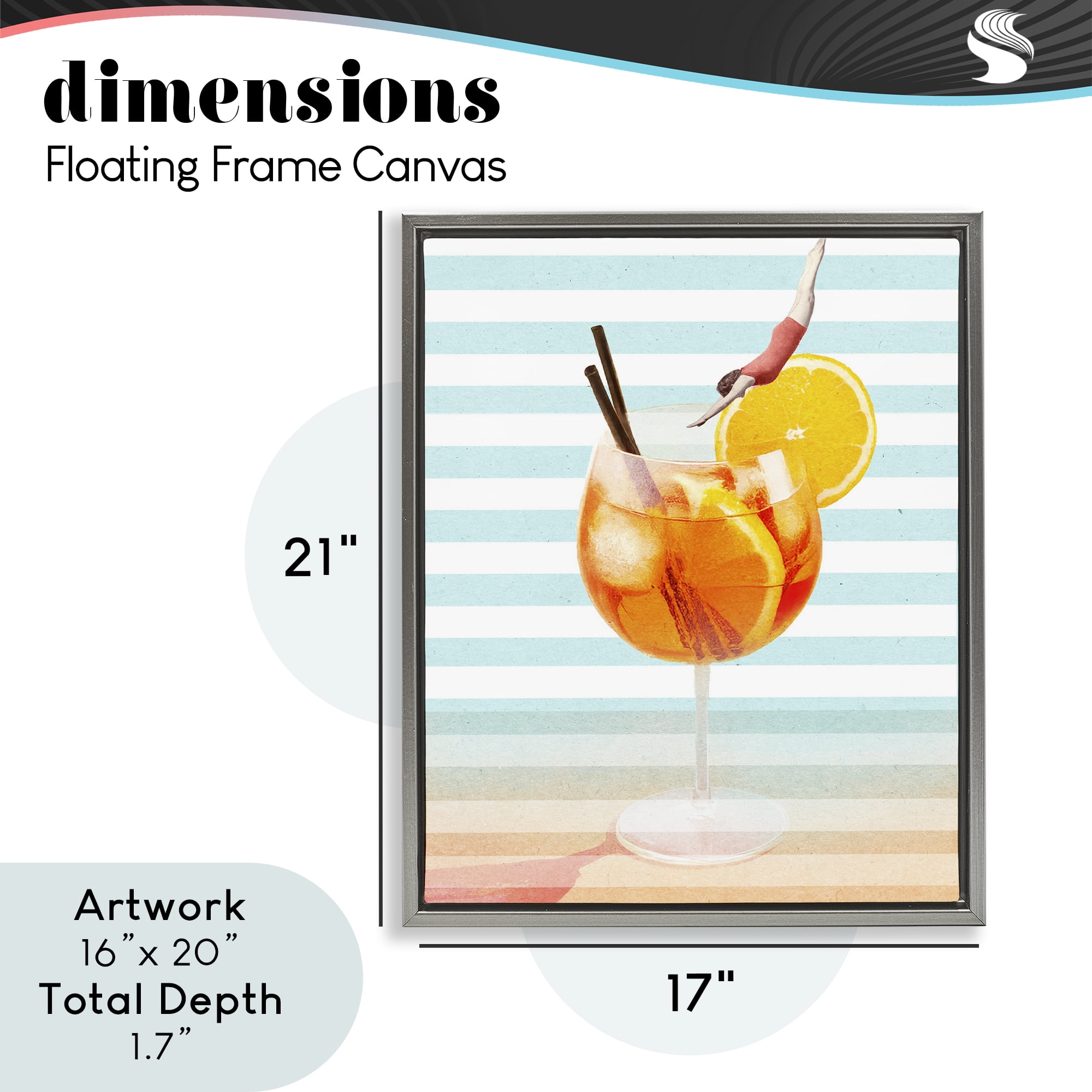 Spritz Cocktail Dive Gray Framed Floater Canvas Wall Art, design by Lil' Rue