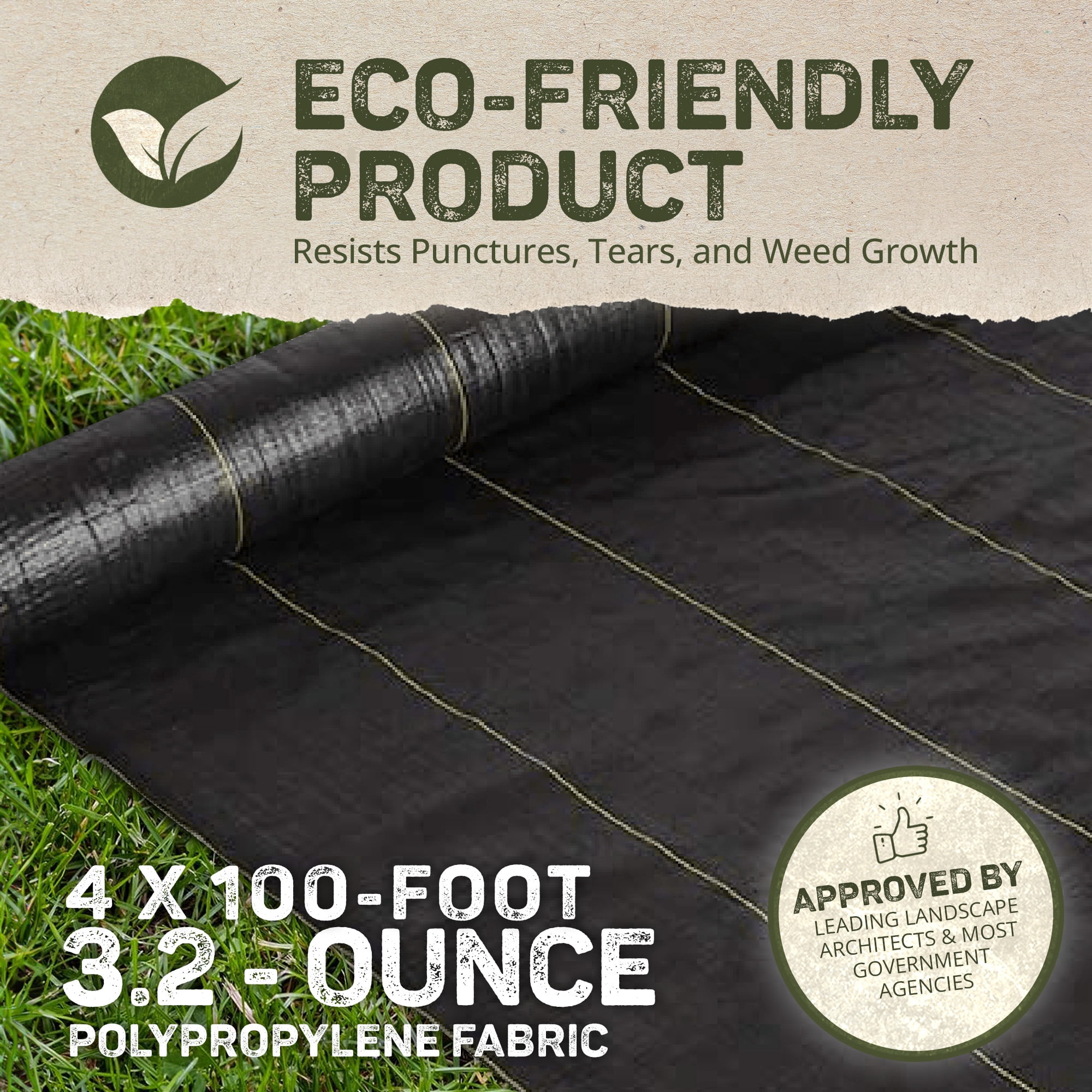 DeWitt Sunbelt Weed Barrier Fabric 3.2 oz, Heavy-Duty Ground Cover, 4 x 100 Feet