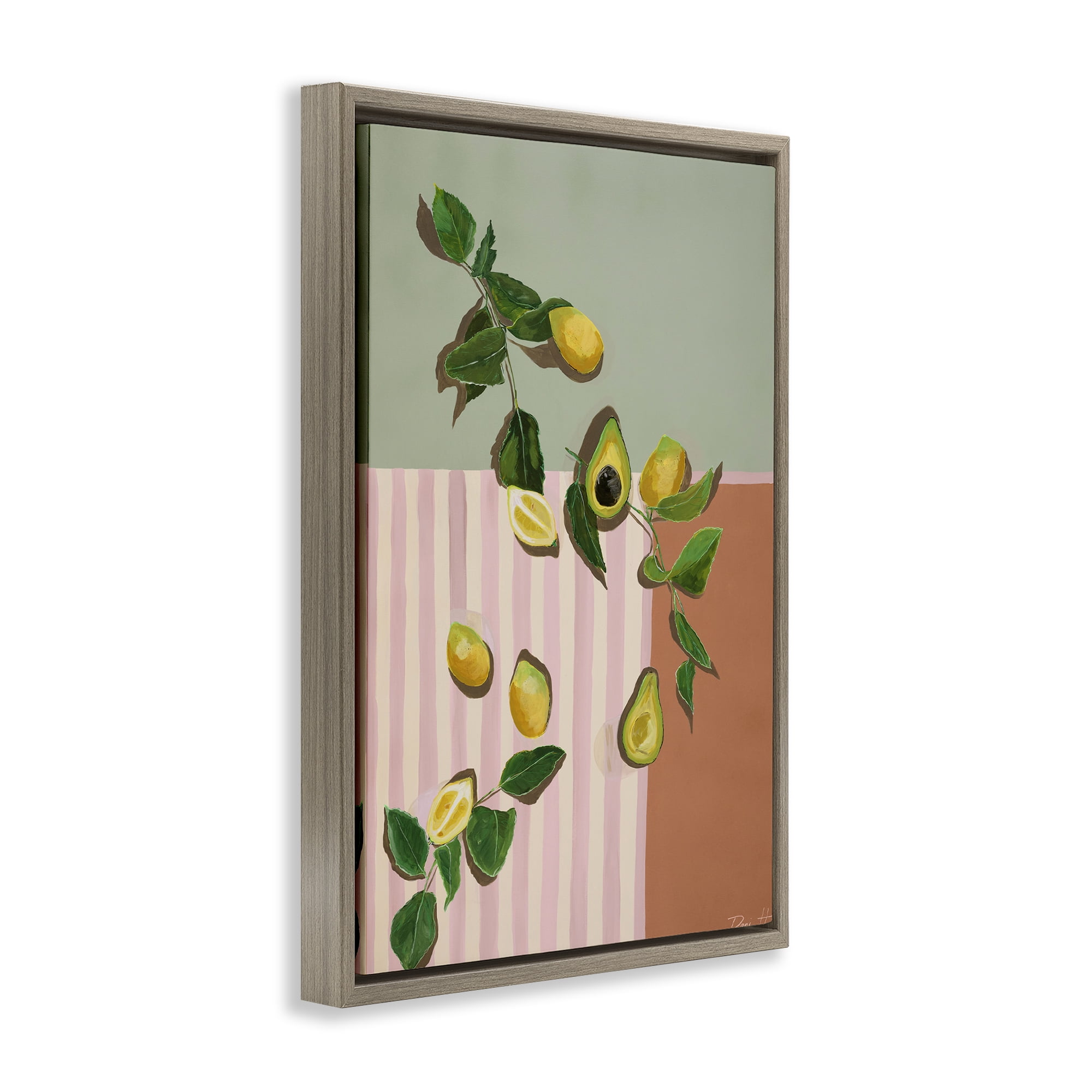 Stupell Industries Midcentury Avocado & Lemons Brown Framed Floater Canvas Wall Art, design by Dani Heyward