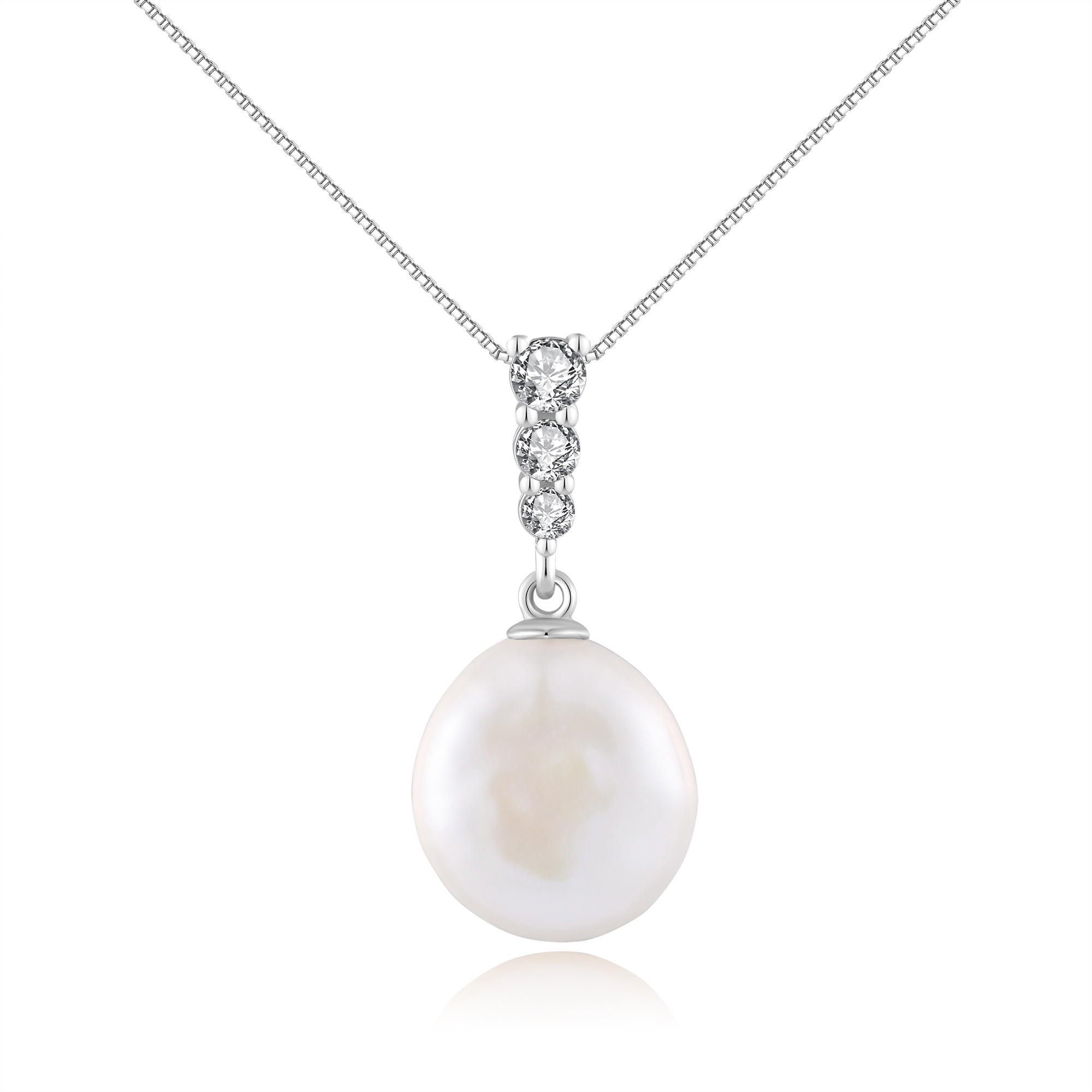 YAMI 9-10mm Cultured Pearl Necklace & Earrings Set 925 Sterling Silver CZ Button Pearl  Jewelry Gift for Women