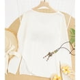 thumbnail image 4 of Beach Cover Up for Women Letter Print Crochet Tops Beach Sweater | Long Sleeve, Crew Neck, Split Hem, Swim Swimsuit Coverup, Lightweight Summer Sweater, Vacation Beach outfits,L, 4 of 6