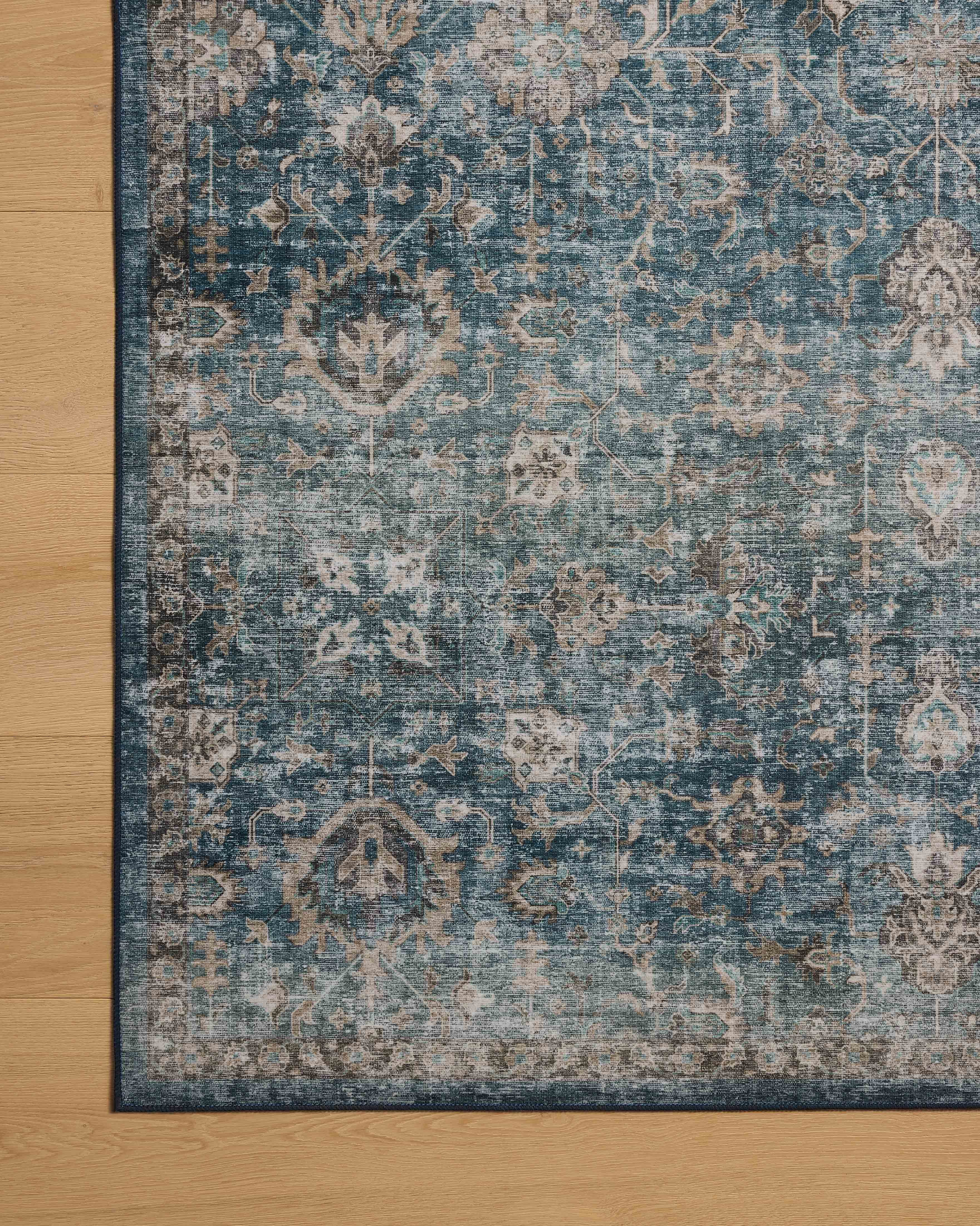 Machine Washable Area Rug 2x10 , Loloi Anniston Lagoon / Natural (2'6" x 10')