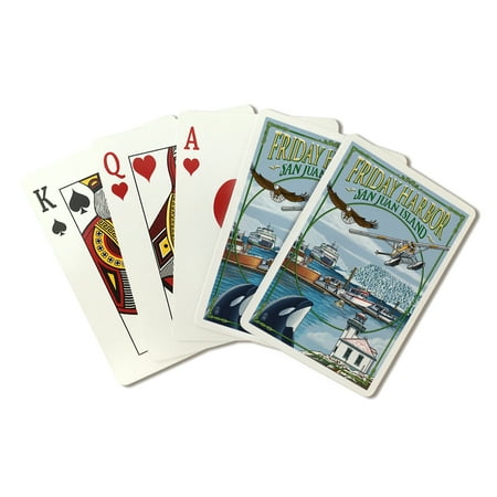 

Friday Harbor San Juan Island WA Snow Version Lantern Press Premium Playing Cards 52 Card Deck with Jokers USA Made