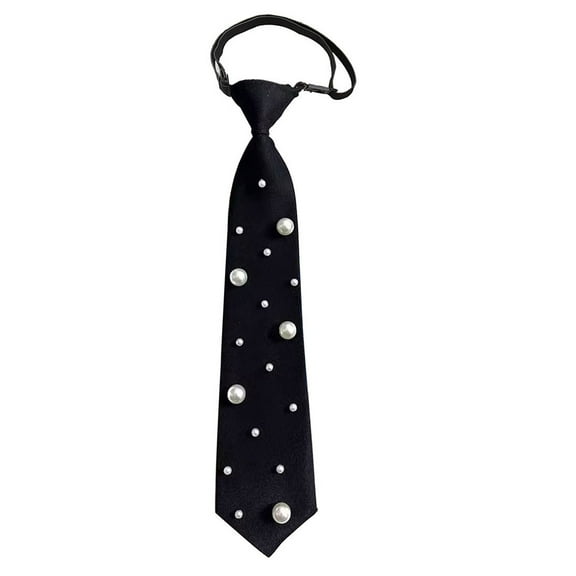 COOLHOOD Stylish Pre Tied Necktie with Pearls Embellished For Women Polyester Without Tie Knotting Needed Formal Or Casual Wear