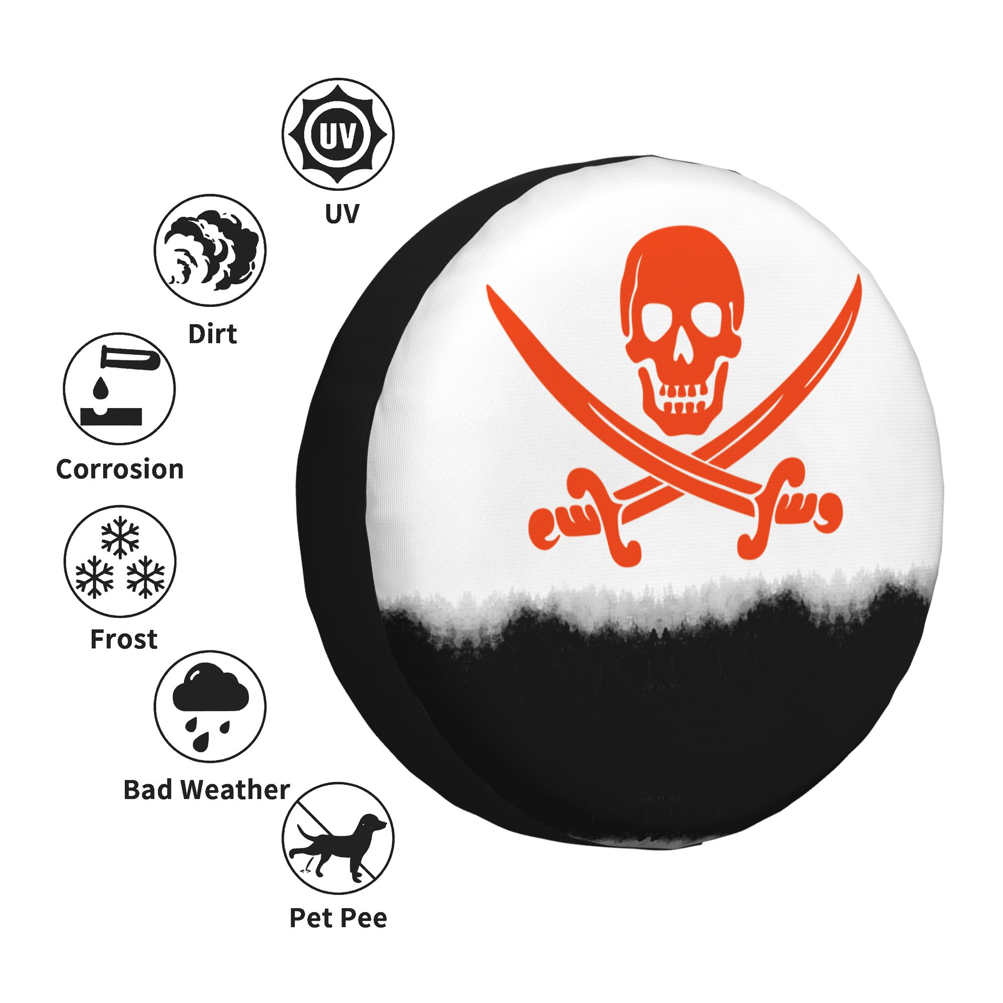 XMXY Pirate Skull Bone Spare Tire Cover，Universal Waterproof Cover for Jeep  RV Tire Wheel Protection 15 inch