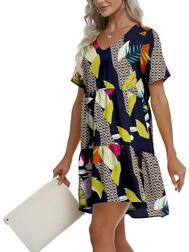 MLANM Women Summer Tunic Dress V Neck Casual Loose Flowy Swing Shift Dresses,  M Print Geometry - Walmart.com