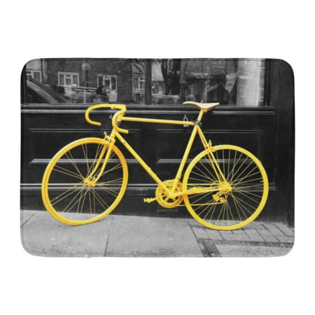 GODPOK Photography Black Wall B W of Old Yellow Bike on The Window Coffee White Urban Cycle Rug Doormat Bath Mat 23.6x15.7