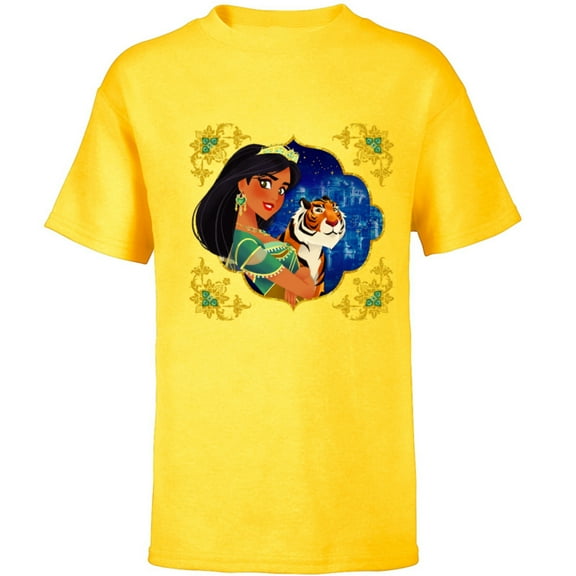 Disney Princess Jasmine and Rajah Stylized - Short Sleeve T-Shirt for Kids - Customized-Yellow