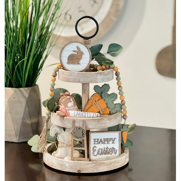 Dvkptbk Easter Pendant Easter Tiered Tray Decorations Set, Spring Tiered Tray Decorations Set, Wooden Easter Tiered Tray Decor, Sign Tiered Tray, Easter Home Decoration Ornament on Clearance