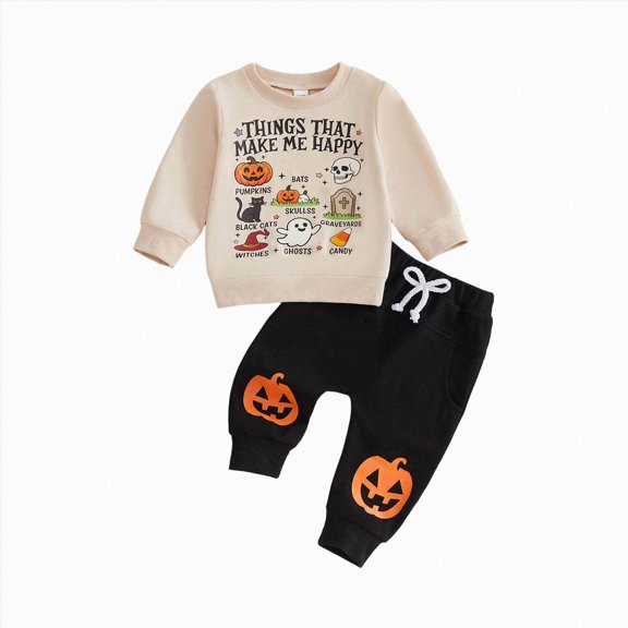 yboeqw 2Pcs Baby Boy Fall Clothes Infant Toddler Outfits Set Long Sleeve Letter Print Shirt Tops Pant Set Beige,Size 12-18 Months